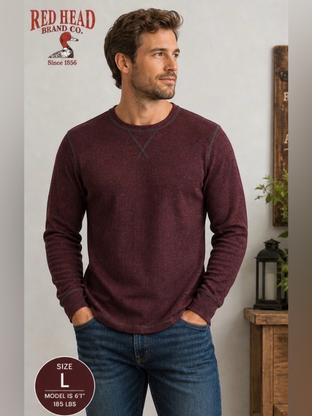 Red Head Thermal Shirt Mens Large  Long Sleeve Waffle Knit Hunting Outdoors